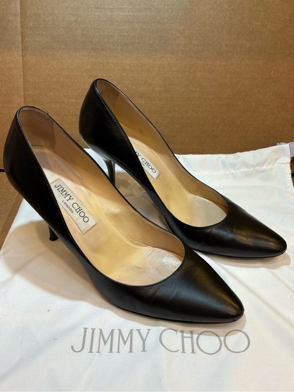 Jimmy Choo Black Leather Almond Toe Pumps 39.5